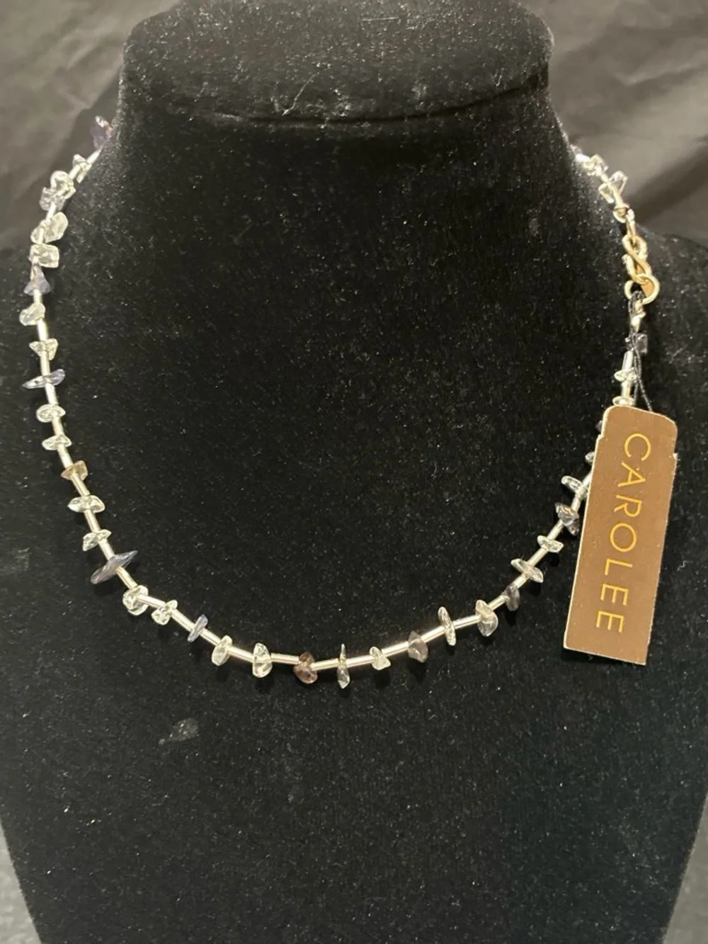 Carolee Silver-Tone Necklace with brown and Clear Bead Accents